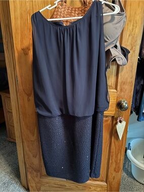Navy Chiffon Top with Sequin Pencil Skirt Dress Barn size 16